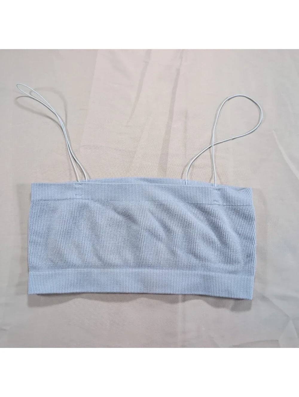 Free People Light Blue Ribbed Knit Crop Tank Top with Spaghetti Straps